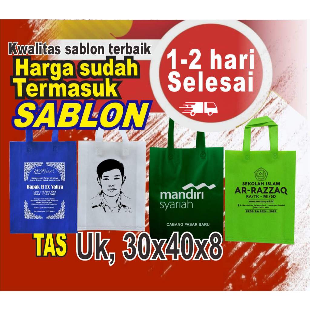 

PROMO TAS PLUS CETAK, Godybag 30x40x8, Tas lebaran, tas sembako, Tas Undangan, Tas souvenir, Tas sablon murah, tas sablon nama, Tas godybag sablon, Tas Seminar, tas belanja, gody bag murah, sablon tas, Tas tahlilan 40 hari, Tas Promosi, tas merek toko