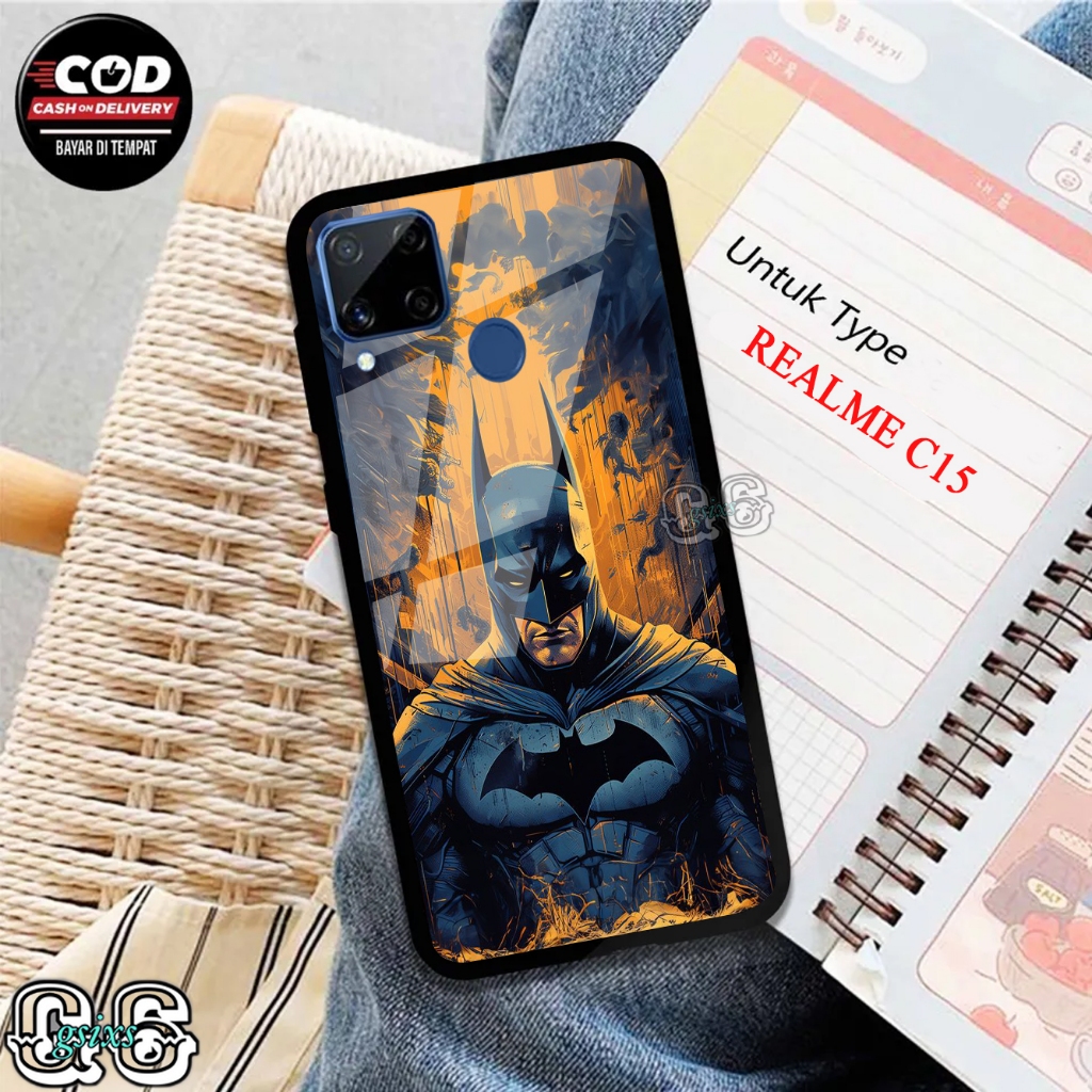 [gsixs_case]case realme c15 - case Glossy-Pelindung )case(batman)softcase hp-case hp-casing hp-silik