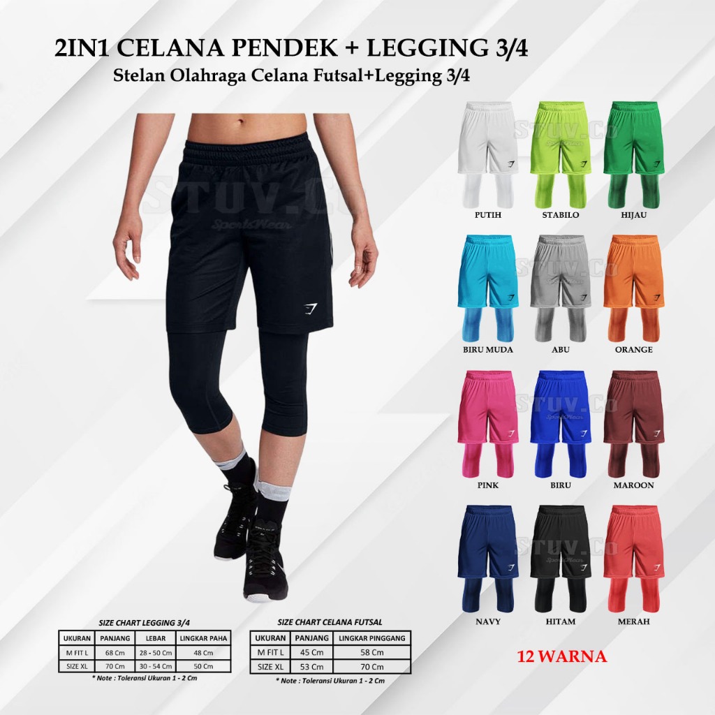 PAKET COMBO 2IN1 STELAN CELANA PENDEK DRYFIT LEGGING BASELAYER 3/4 UNISEX CELANA DRYFIT PENDEK DAN L