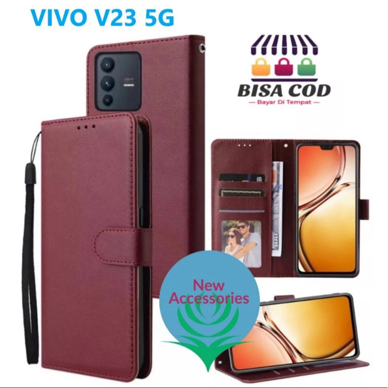 VIVO V23(5G) FLIP LEATHER CASE PREMIUM-FLIP WALLET CASE KULIT UNTUK VIVO V23(5G) - CASING DOMPET-FLI