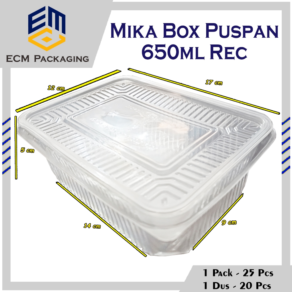 Mika Box Puspan 650ml rectangle 25pcs | Thinwall Puspan 650 rec