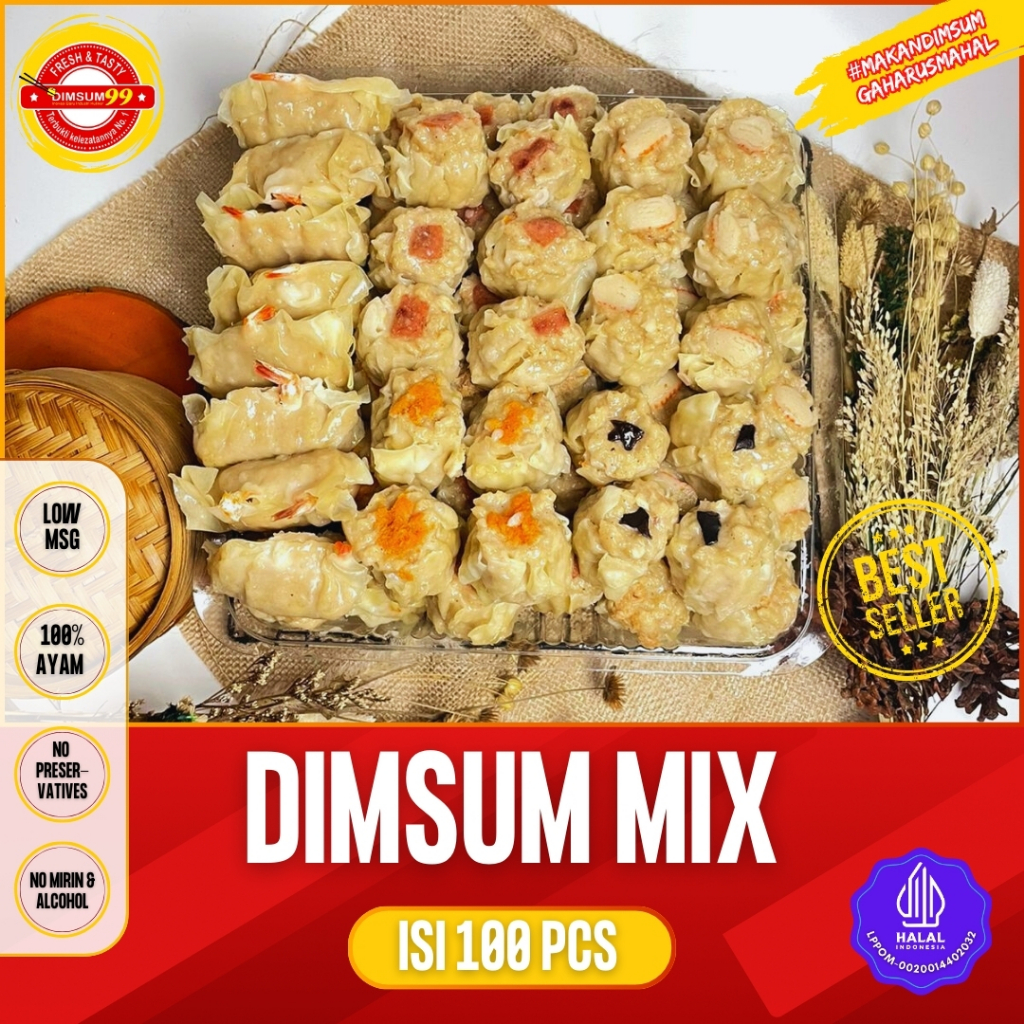 

Dimsum Ayam Frozen Mix Toping Premium & Halal isi 100 pcs GRATIS Saus Merah & Lada Hitam
