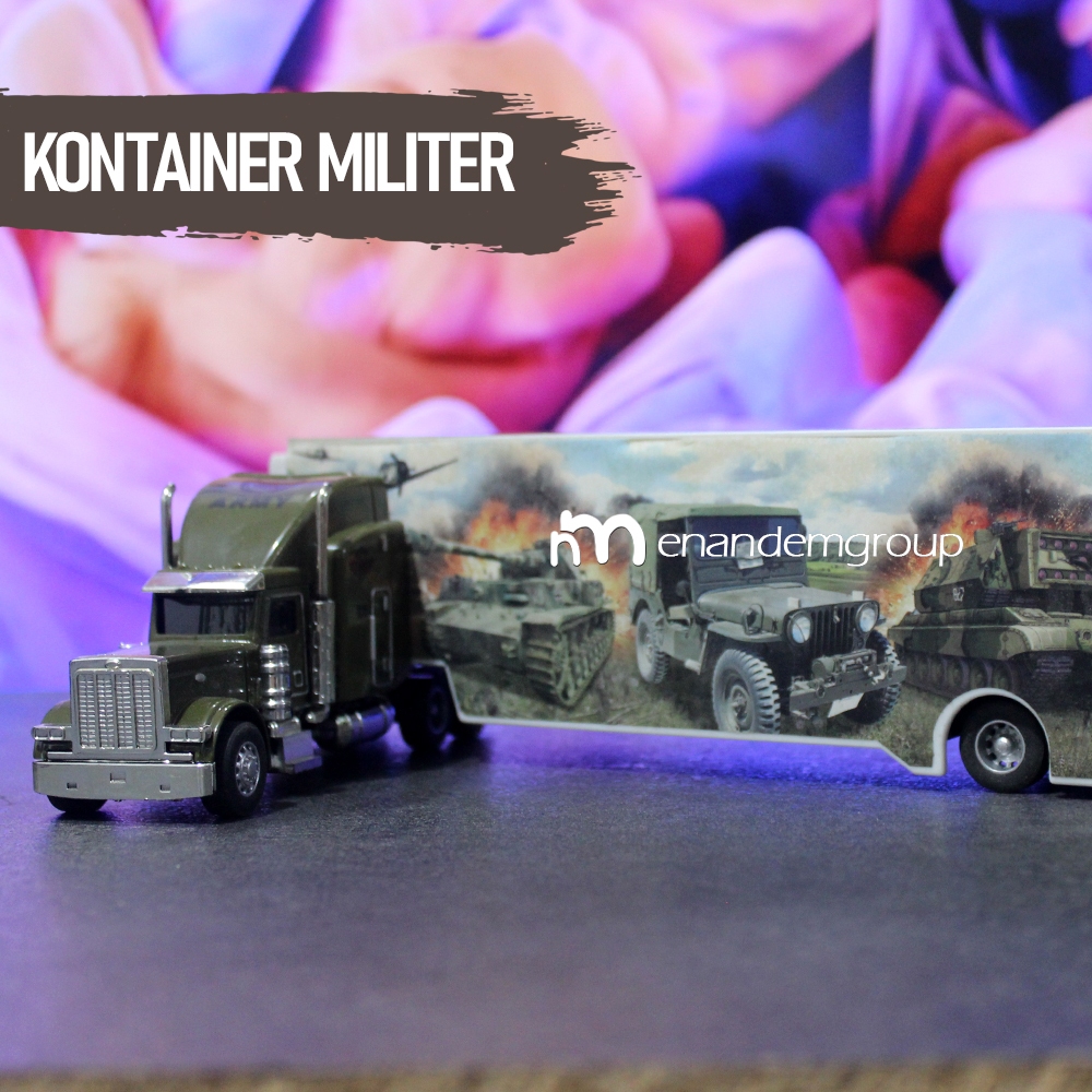 Mainan Mobil Diecast Miniatur Truk Trailer Box Cargo Kontainer Metal Militer Series