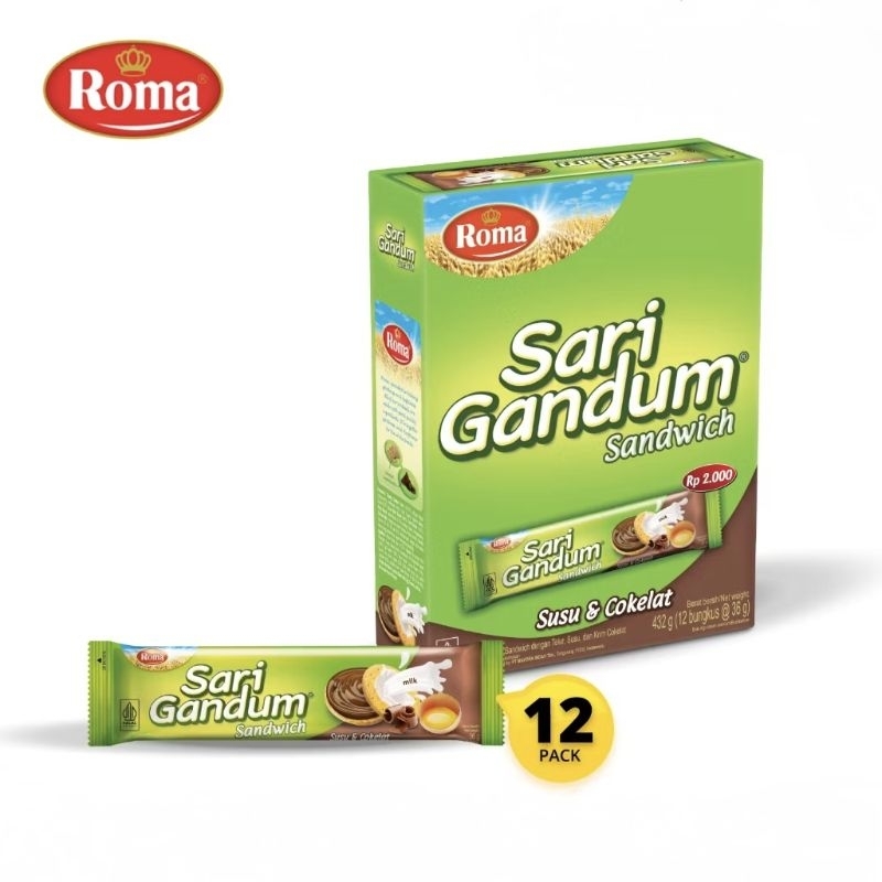 

Roma Sari Gandum Sandwich susu & cokelat 12 sachet @36gram