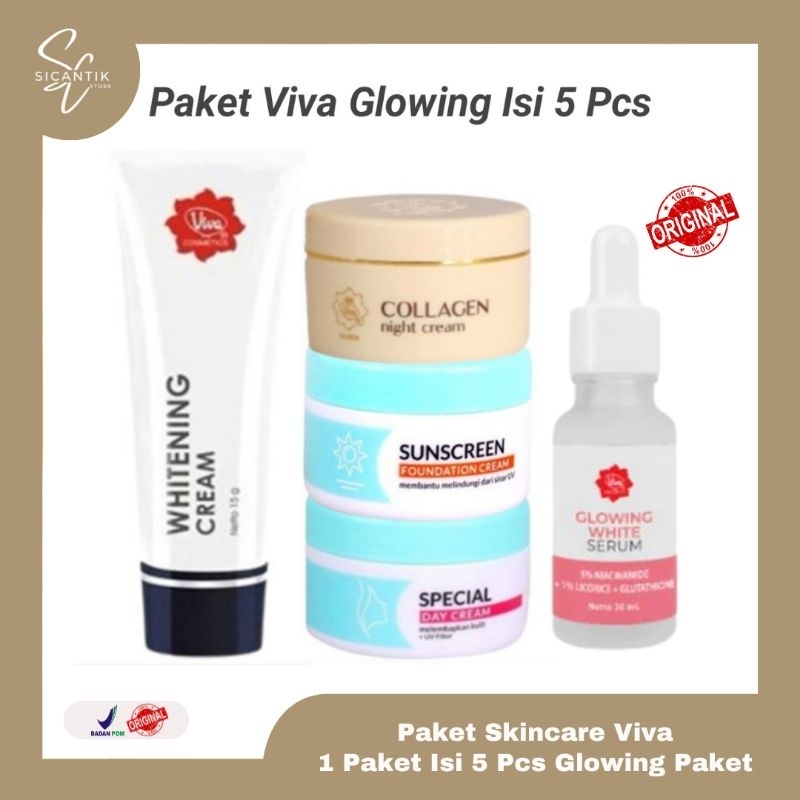 PAKET KECANTIKAN VIVA LENGKAP ISI 5 PCS UNTUK GLOWING ANTI FLEK HITAM MENCERAHKAN | GLOWING PAKET VI