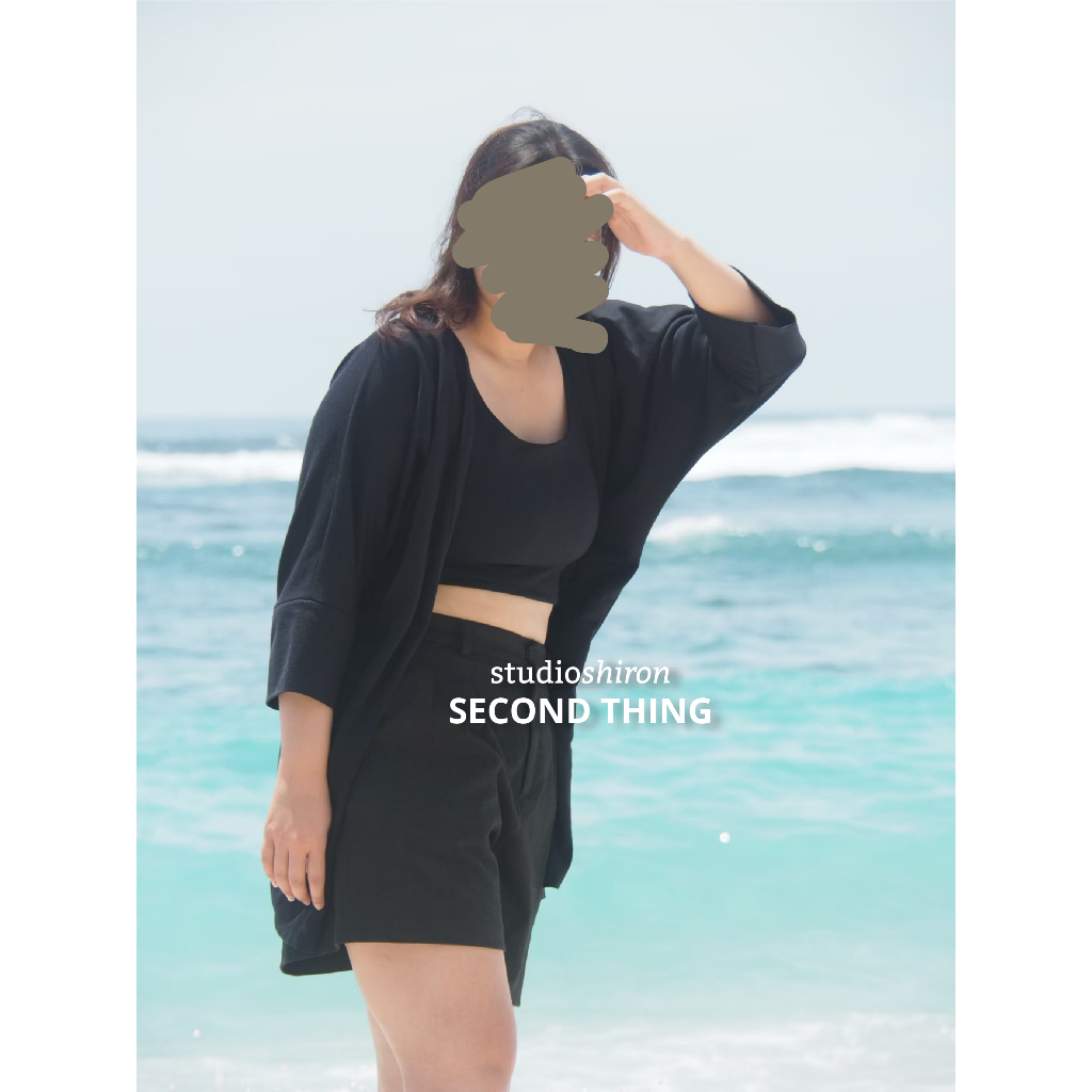 Second Thing- Cardigan Hitam Oversize Wanita Polos kimono