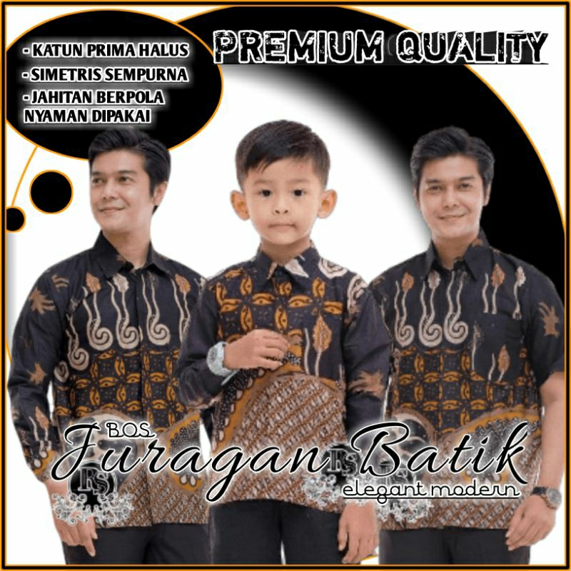 Batik Couple Ayah Dan Anak Cowok - Kemeja Batik Couple Ayah Anak Laki-laki - Kemeja Batik Pria Hitam