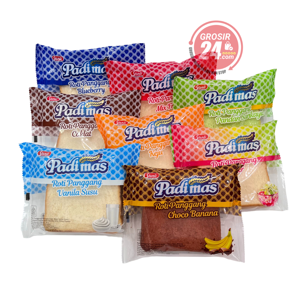 GROSIR24 - Padimas Roti Panggang Netto 65 gr, Padi Mas Aneka Rasa, Blueberry, Choco Banana, Coklat/ 