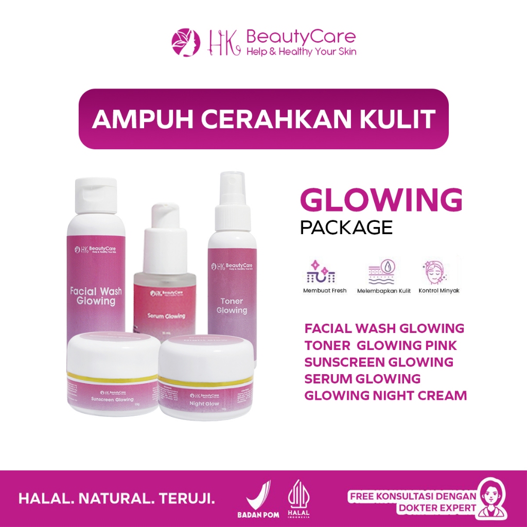 Hk Beautycare Glowing Skin Package 5pcs   - Paket Skincare Wajah Cerah Glowing Untuk Flek dan Kulit 