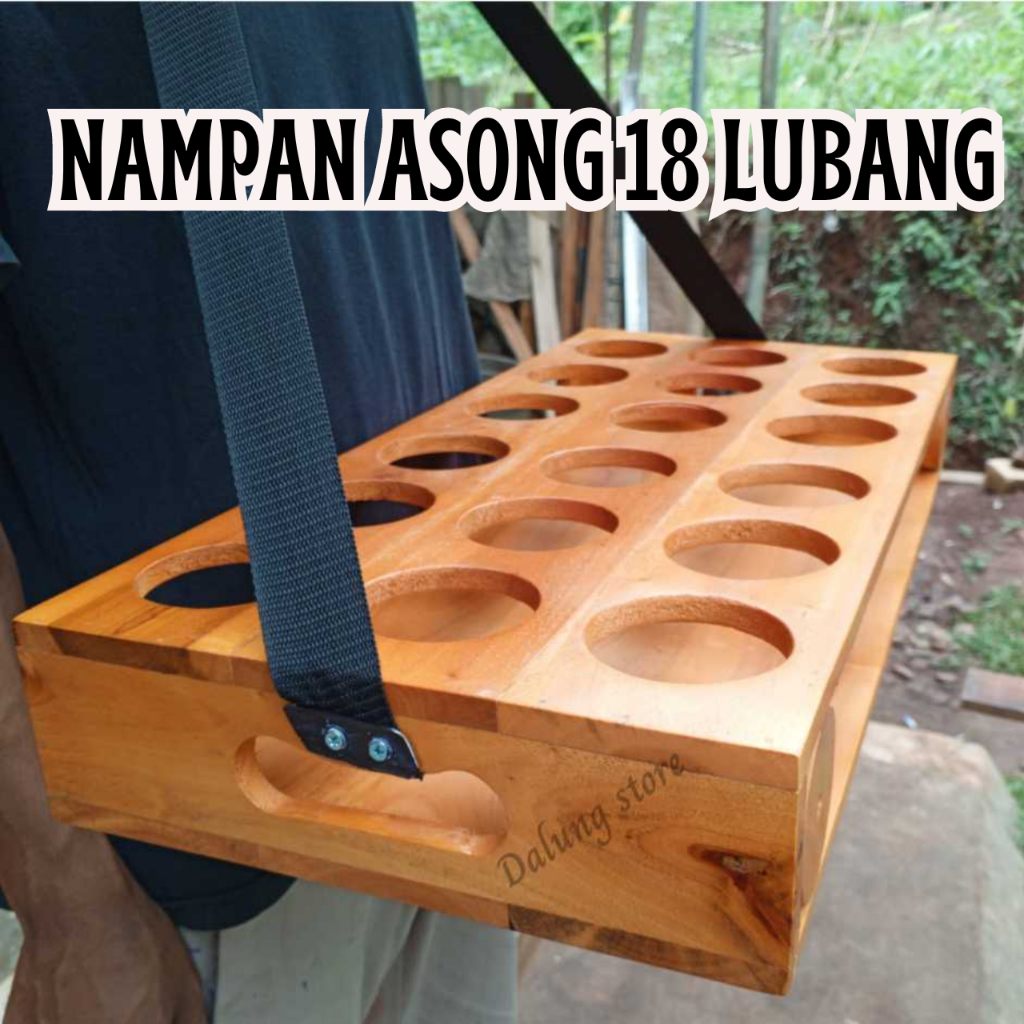 Nampan Asong 18 Lubang Tempat Gelas Asongan Kayu Tatakan