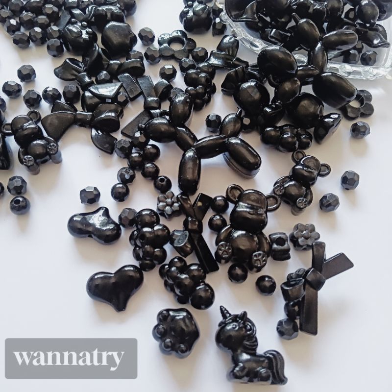 30 gr Mote Hitam Beruang Love Pita Kuda Mote Hitam Bulat 8 mm 10 mm Manik Hitam Campur Model