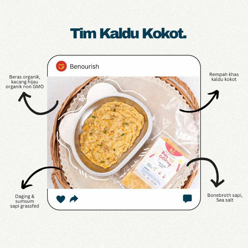 

Benourish tim kaldu kokot, sate pusut, paru empal, chicken patty, yogurt gelato macaramelkids ori