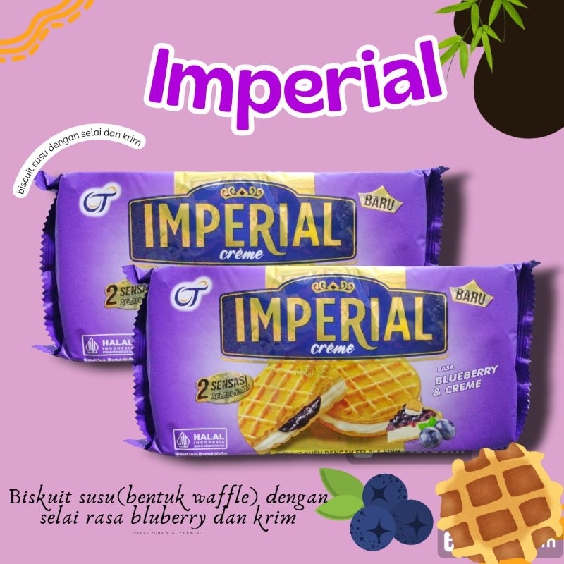 

Imperial biskuit susu bentuk waffle dengan krim rasa raspberry dan blueberry