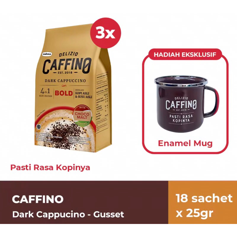 

Caffino Dark Cappucino Gusset 18 Sachet x 25g Gratis Enamel Mug