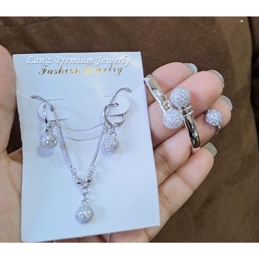 Perhiasan Anak Set Bulat Kalung Anting Gelang Kristal Emas Perak Titanium