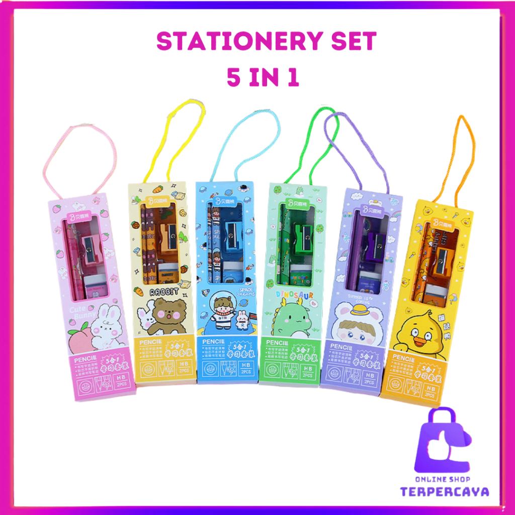 

OST Stationery Set 5 in 1 Alat Tulis Anak Sekolah Penghapus penggaris Pensil Serutan Karakter Lucu Set Alat Tulis Anak Motif Kartun