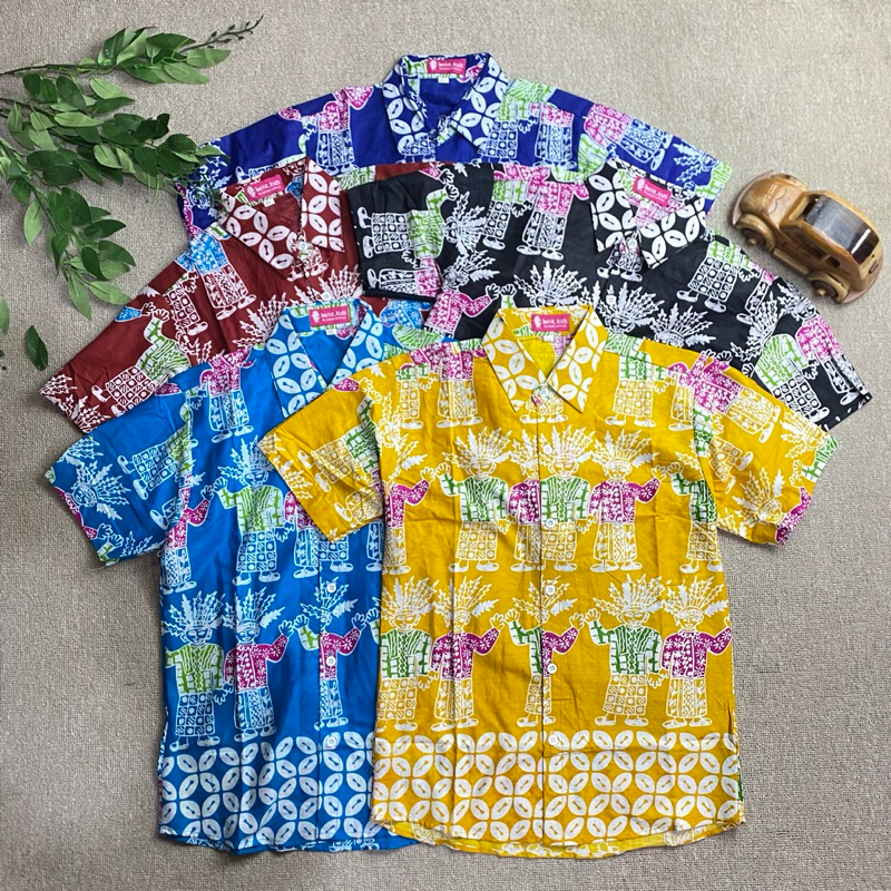 BATIK KIDS KEMEJA BATIK ANAK ONDEL MOTIF BETAWI BIRU MERAH HITAM TOSKA KUNING KEMEJA UNISEX SERAGAM 