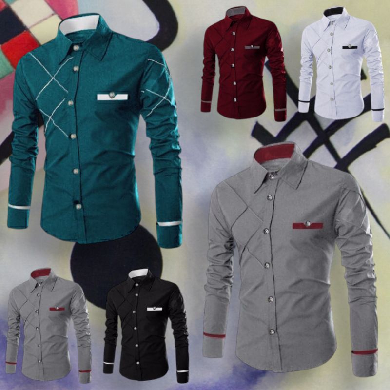 KEMEJA COWOK FASHION NEW BAJU MODEL KEKINIAN BAHAN KATUN MEN STYLE KOMBINASI KETUPAT LEBARAN ROMADHO
