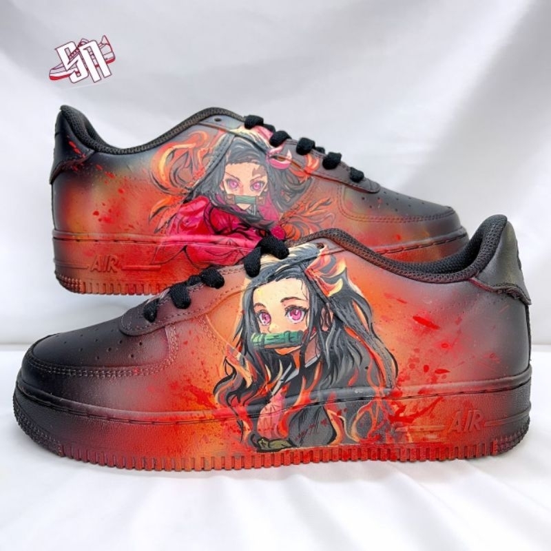 (BISA CUSTOM GAMBAR) AF 1 Hitam Kustom Demon Slayer Nezuko