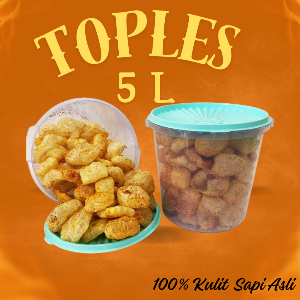 

Kerupuk Kulit Sapi Asli Kemasan Toples 5L / Rambak Sampi / Drokdok Sapi / Makanan Ringan Cemilan