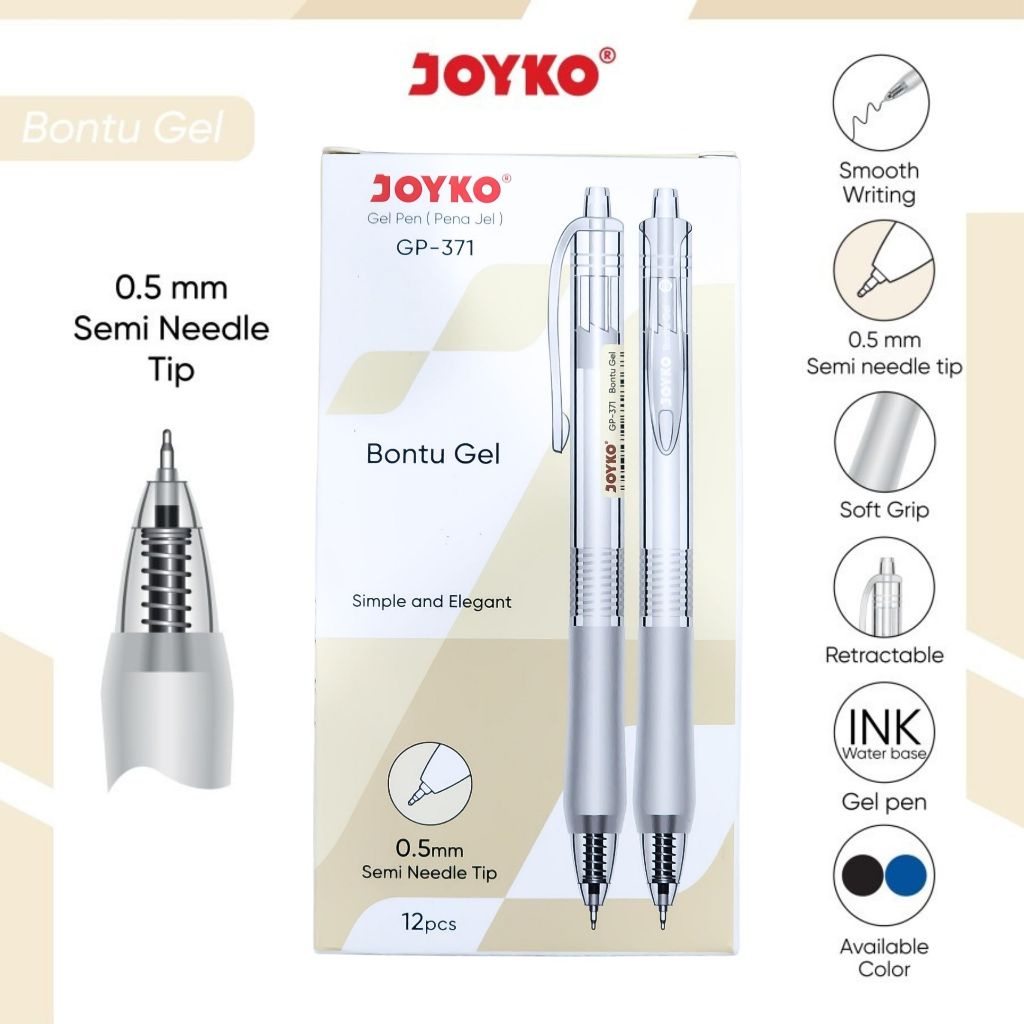

1 LSN / 12 Pcs Gel Pen Pulpen Pena Joyko GP-371 Bontu Gel 0.5 mm