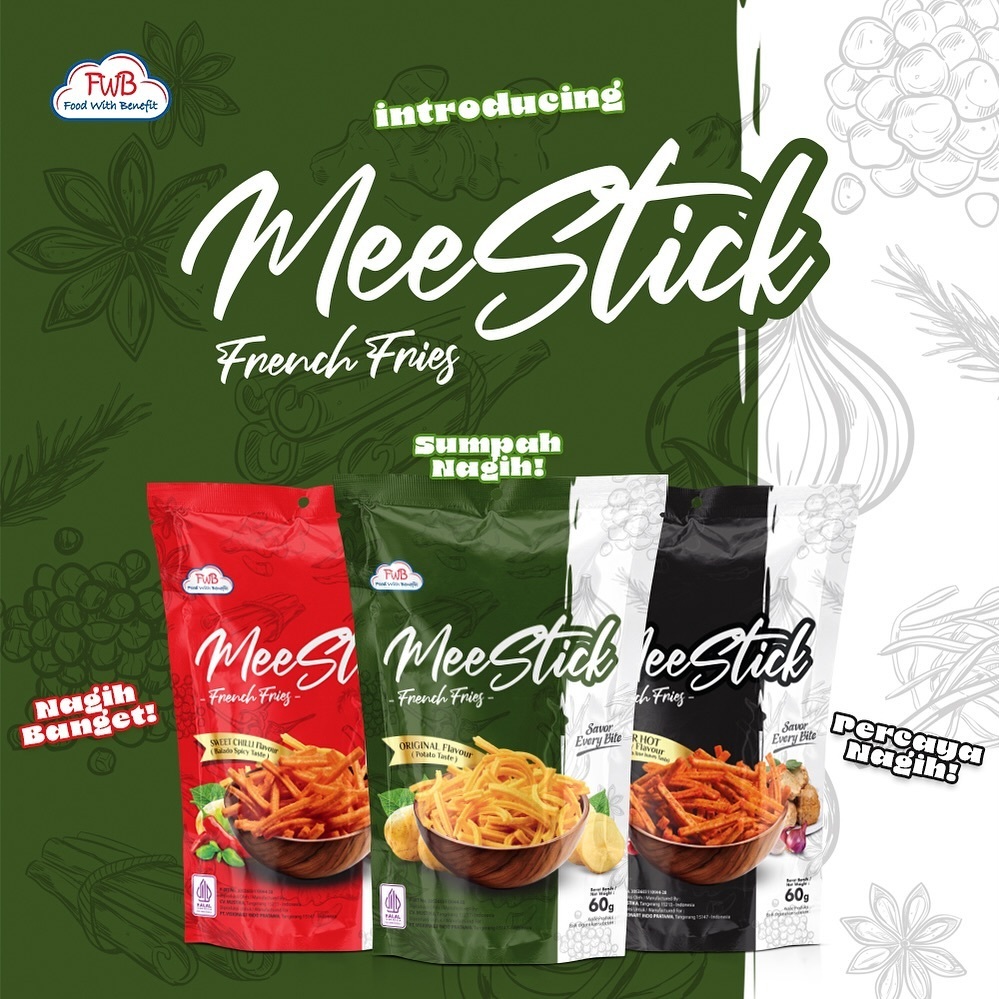 

Camilan Makanan Ringan Snack Mee Stick French Fries Sweet Chilli, Original, Super Hot Spicy Flavour 60 Gram