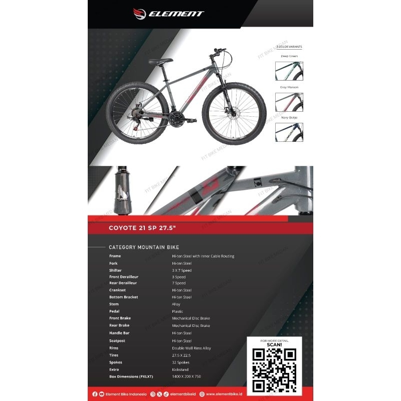 SEPEDA GUNUNG MTB ELEMENT 26 INCH / 27,5 INCH COYOTE 21 SPEED SEPEDA DEWASA