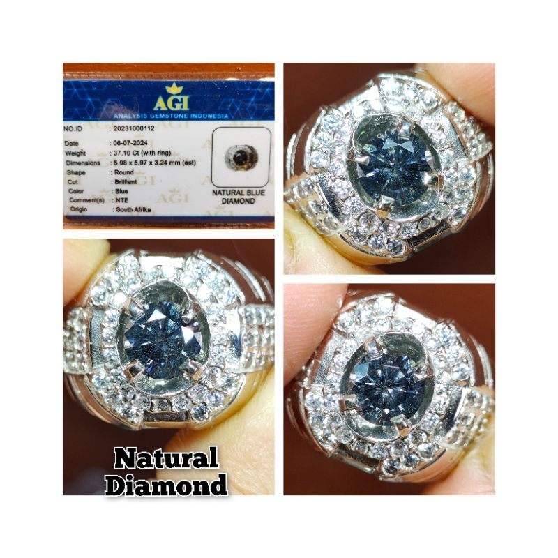 NATURAL BATU BERLIAN BIRU SUPER + RING PERAK