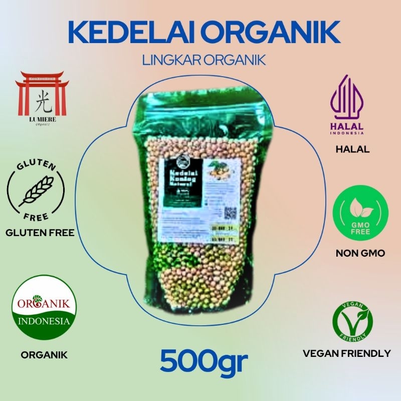 

Kacang Kedelai Organik 500gr Lingkar Organik kemasan vakum, Alami,Natural
