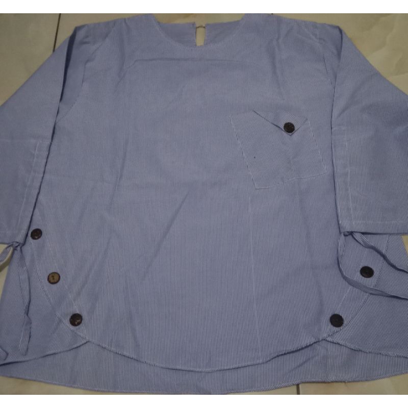 baju tunik  garis biru wanita