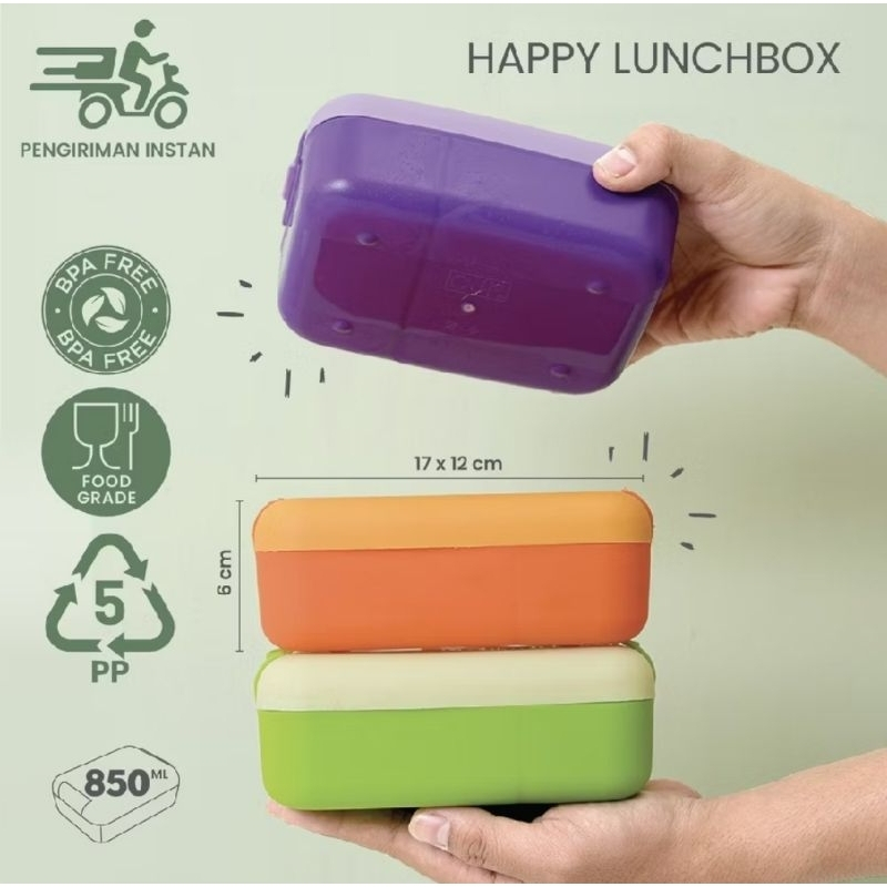 Kotak Makan Anak Lunchbox Set minimalis lock system souvenir - Happy Lunchbox