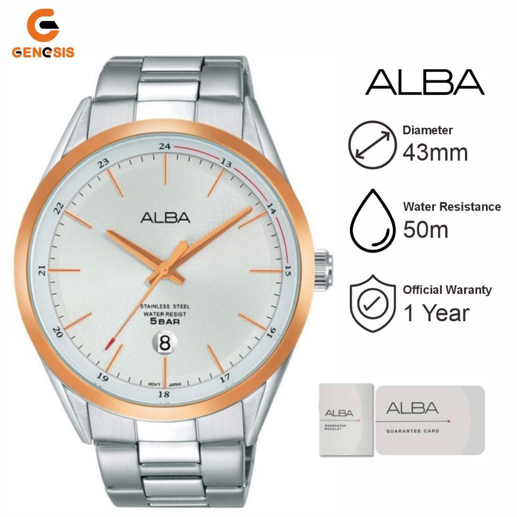 Jam Tangan Pria ALBA AS9D30 Strap Rantai Stainless Steel Silver Gold Original Garansi Resmi