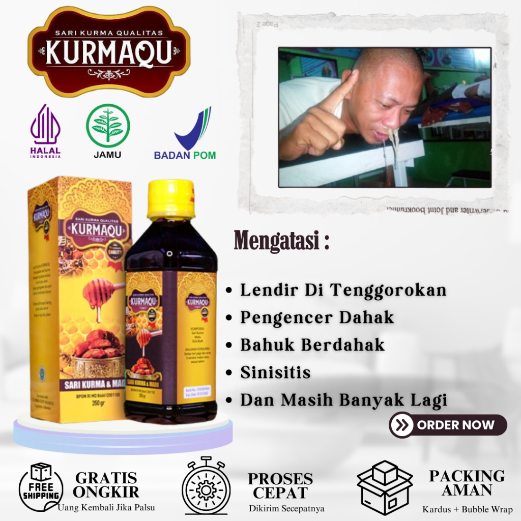 

Obat Penghilang Lendir Tenggorokan, Batuk Berdahak, Sinusitis, Obat Dahak Susah Keluar, Obat Pengencer Dahak, Obat Pembersih Paru-Paru Perokok Dengan Kurmaqu Sari Qurma dan Madu