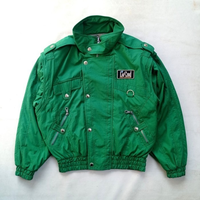 jaket vintage 90s Lesud bomber detachable sleeve jacket riri swiss biker boxy