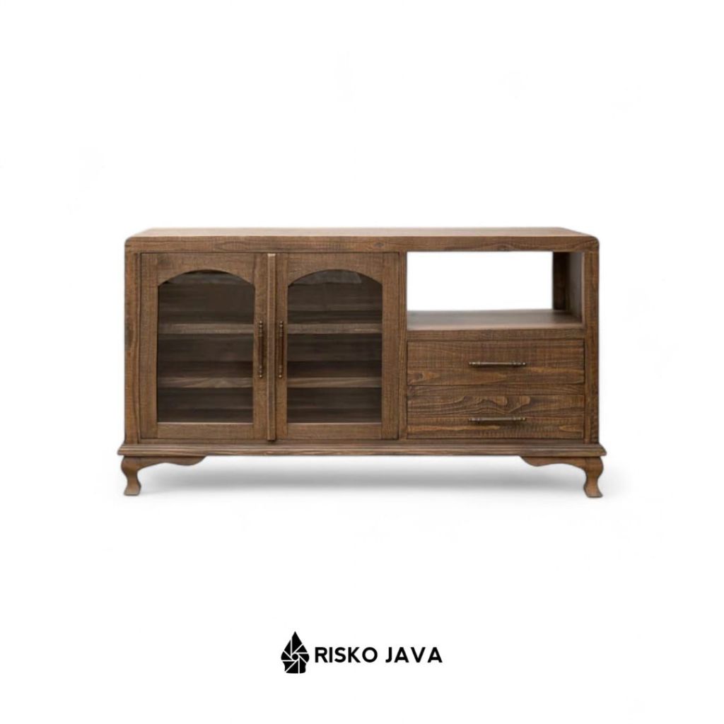 Bufet Kayu Jati / Cabinet Penyimpanan Pintu Kaca / Bufet Laci Penyimpanan | ERRICO