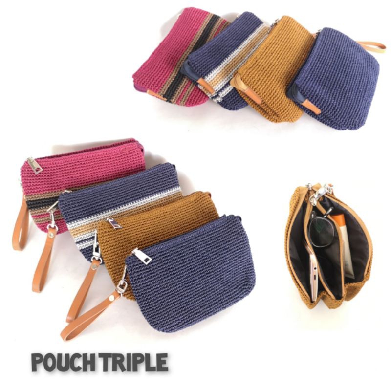 Pouch Rajut Triple Pouch Rajut Nilon