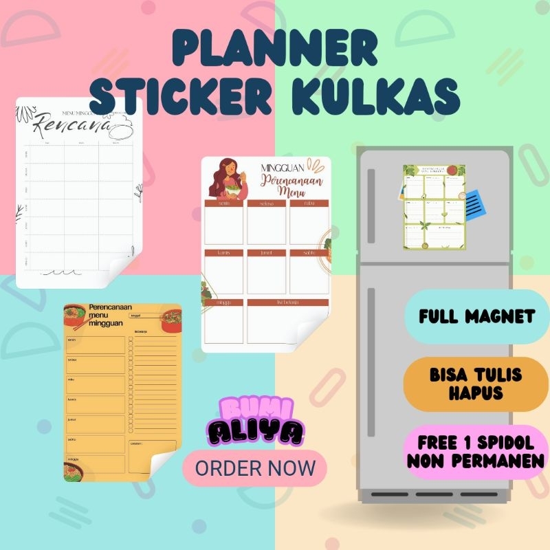 

sticker magnet kulkas weekly meal planner magnet perencanaan menu makan mingguan
