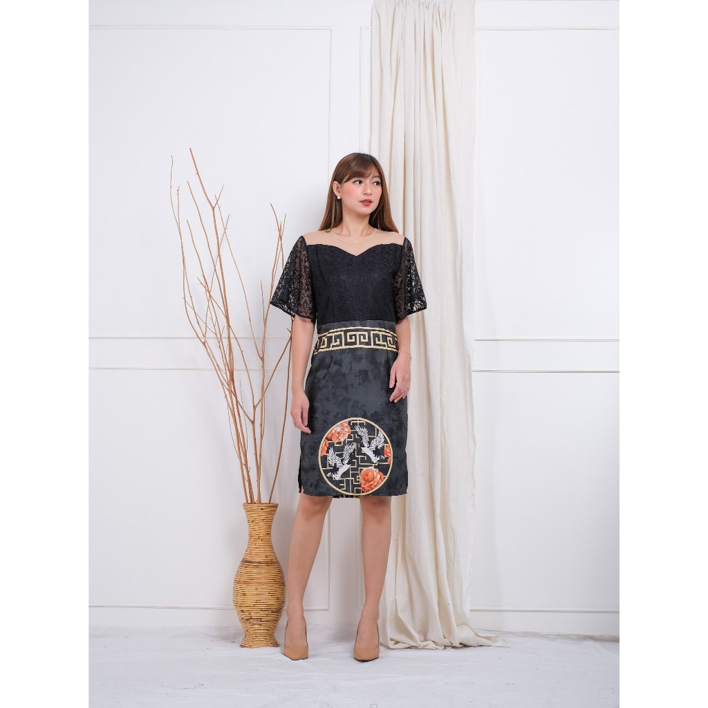 ESA SET YBL BLACK BATIK CHEONGSAM WANITA BATIK CHEONGSAM COUPLE BATIK SATIN SILK PREMIUM BATIK CXHEO