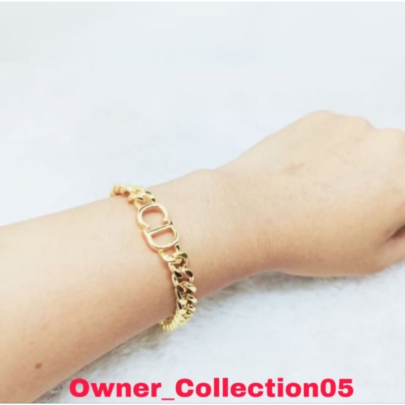 Gelang rantai plat gold motif CD fashion terbaru