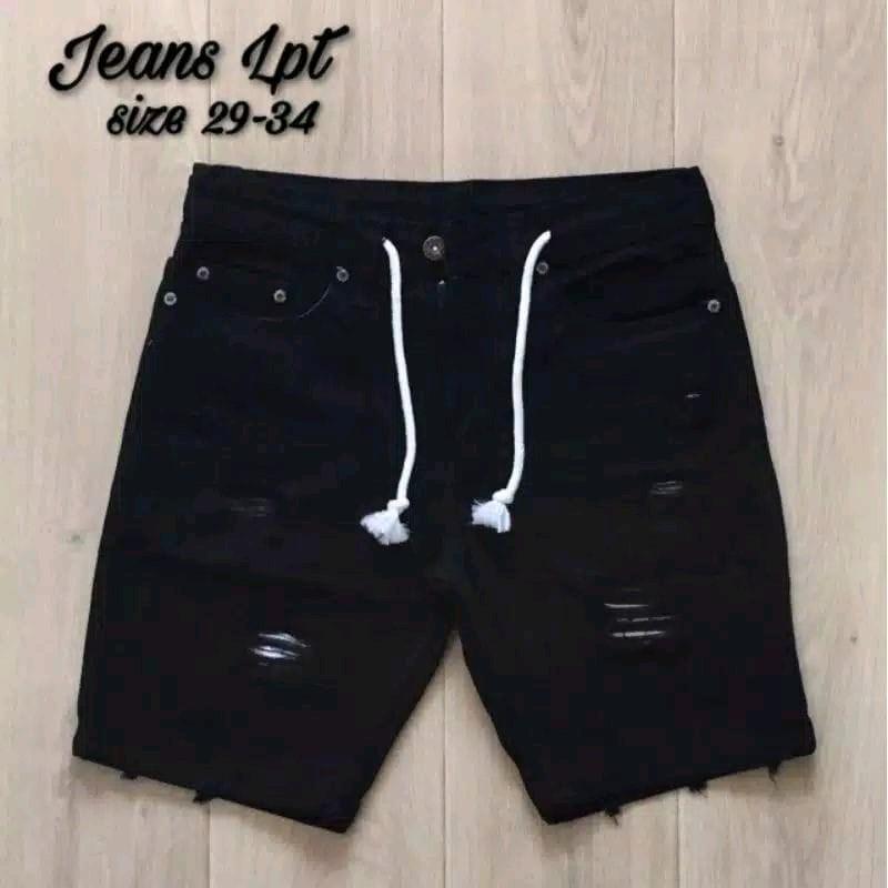 Celana Jeans Pendek Sobek Pria Celana Sobek Distro Hitam -  Dewasa