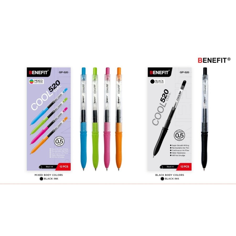 

Gel pen GP-520 Benefit Black & Mix body Tinta Hitam 0.5 mm( 1 pack 12 pcs)