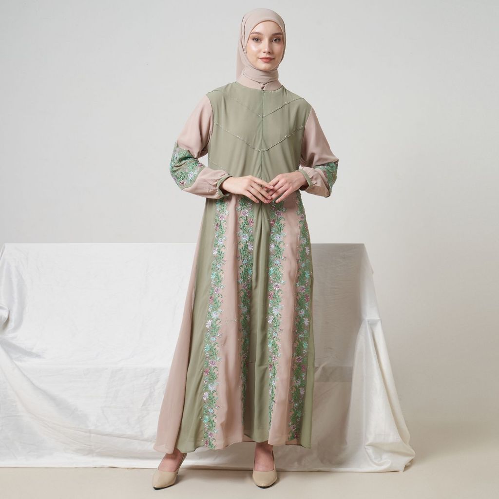 LAROSA Gamis Premium Bordir Wanita set Hijab Daniya Dress - Busui Friendly Ceruti Babydoll Resleting