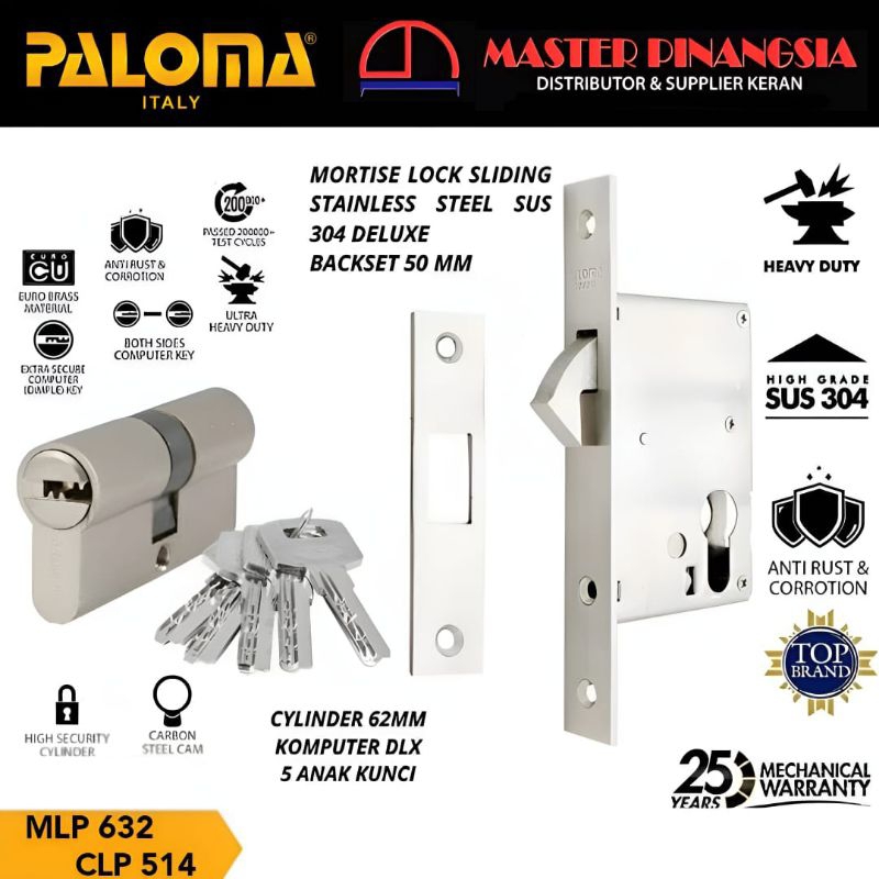 PALOMA MLP 632+CLP 514 MORTISE CYLINDER PINTU SLIDING/GESER 50MM