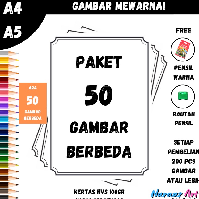 

BARU RESTOK Gambar Mewarnai Paket 5 Gambar Berbeda Gambar Sketsa Bukan Buku TK PAUD SD Kertas HVS 1gsm