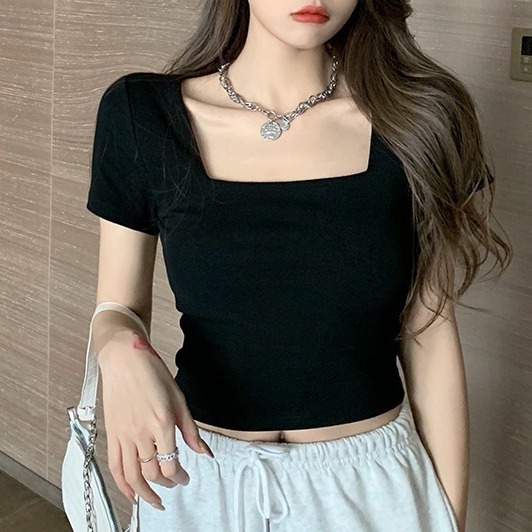 Crop Top Leher Kotak Martina Square NECK JERSEY STRETCH