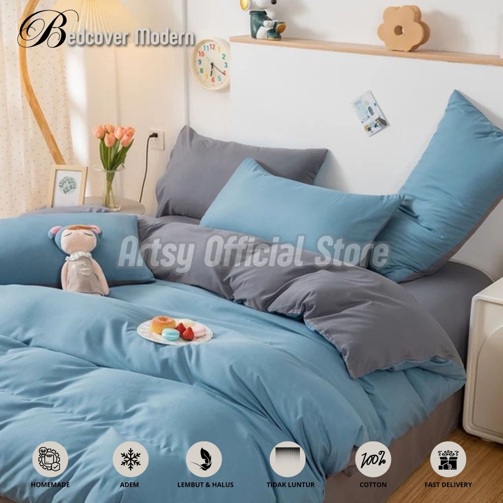 BEDCOVER SET SPREI AESTHETIC DARK COLOUR TWOTONE Uk 200 180 160 140 120 100 90