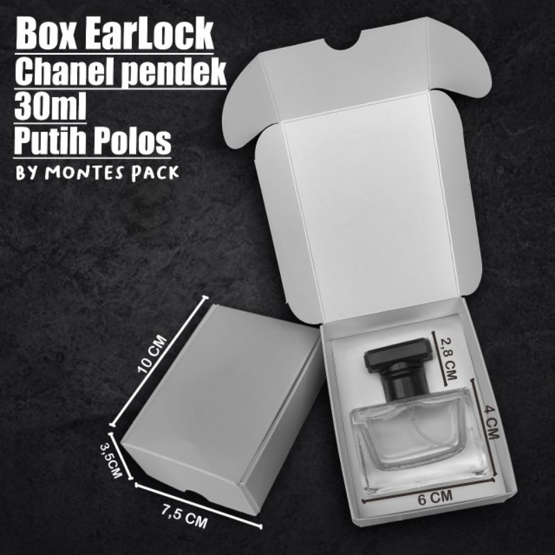 

BOX EARLOCK | untuk botol Chaneell pendek 30ml | box parfum earlock Putih hitam