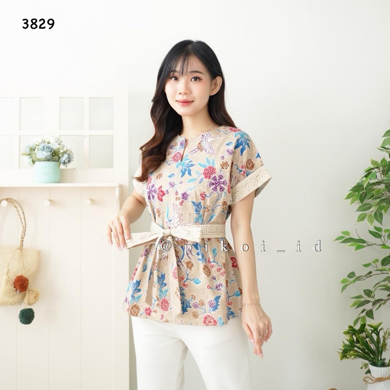 Baju batik wanita / batik modern / atasan batik wanita modern lengan pendek tali ikat / blouse batik