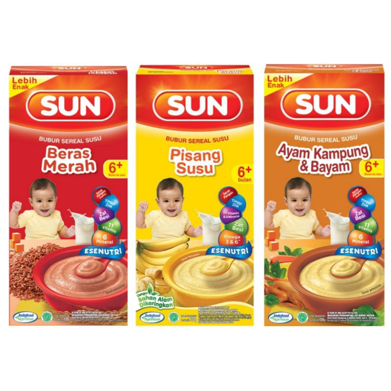 SUN Bubur Bayi box 120g rasa Beras Merah, ayam bawang, pisang