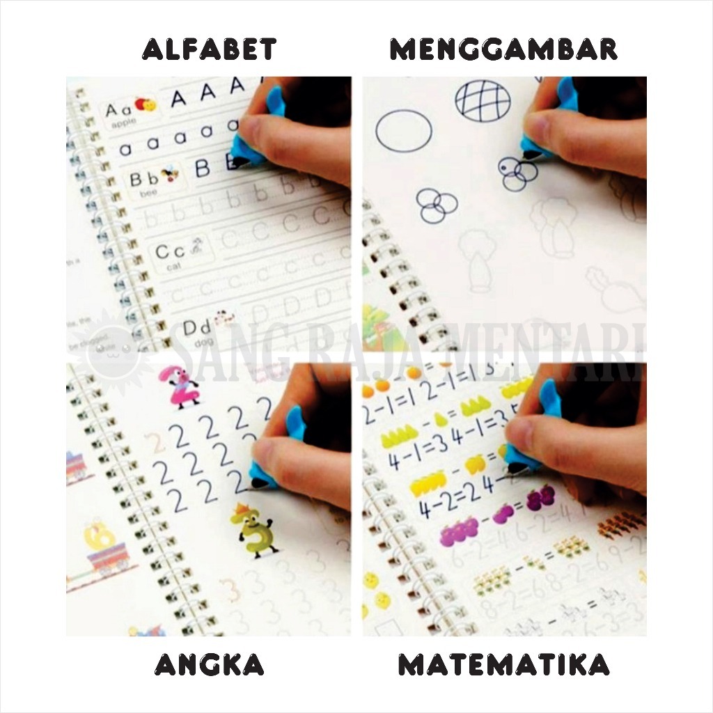 

Buku Belajar Menulis Menggambar Edukasi Anak Sank Magic Copy Book Preschool Belajar Alfabet Lukisan Aritmatika ( isi 4 Buku + Pulpen + Refill )